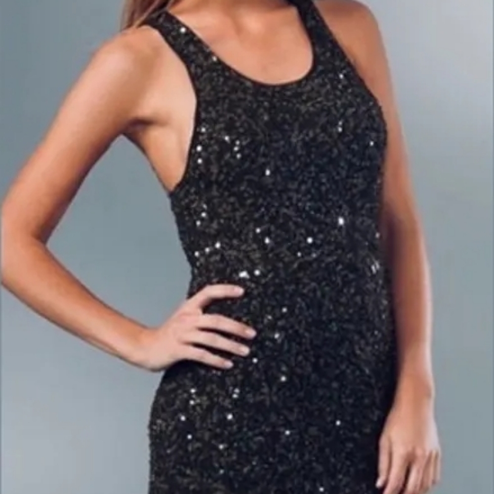 Blanco Black Sequin Racerback Tank Mini Dress XS